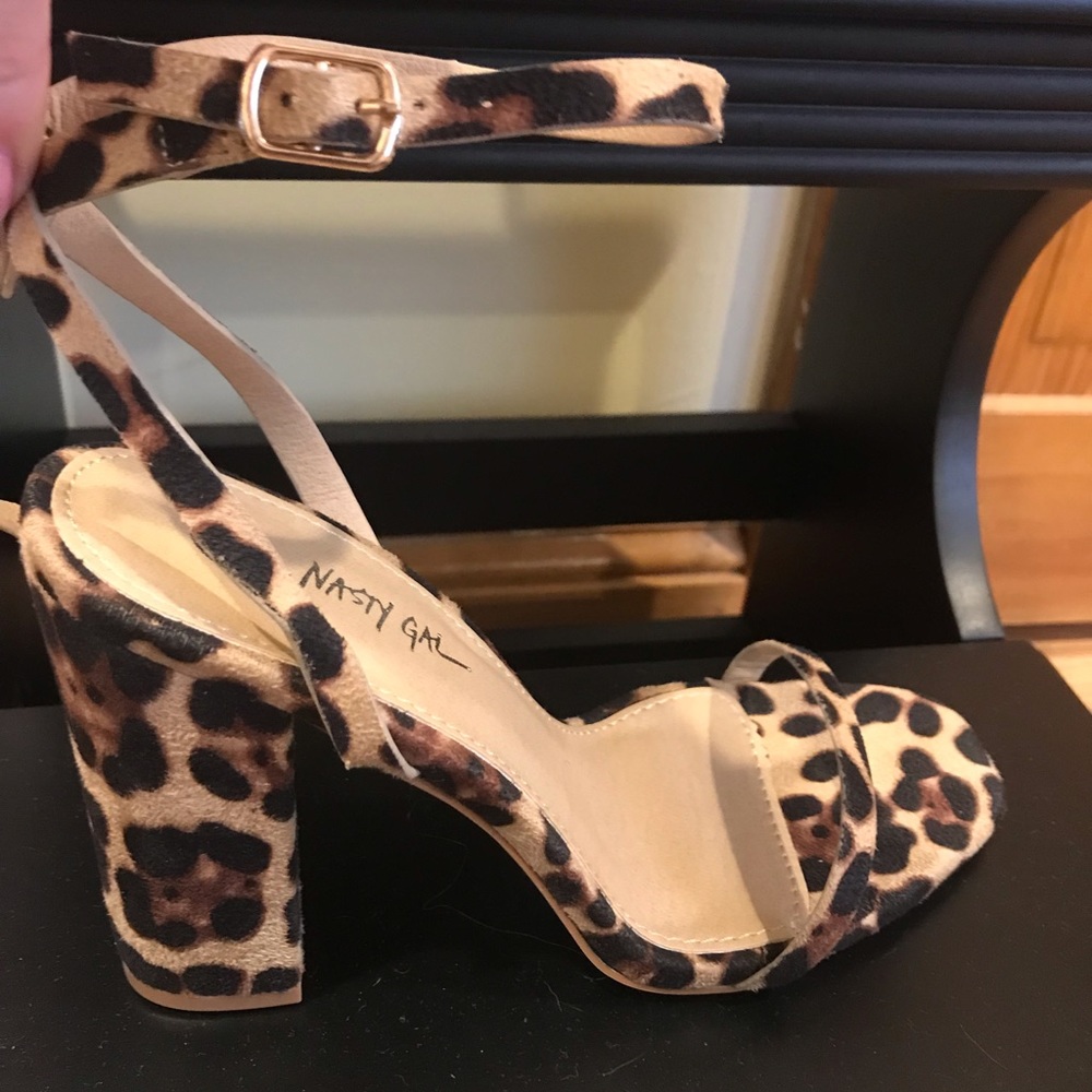 Leopard 2 Part Block Heel Sandals